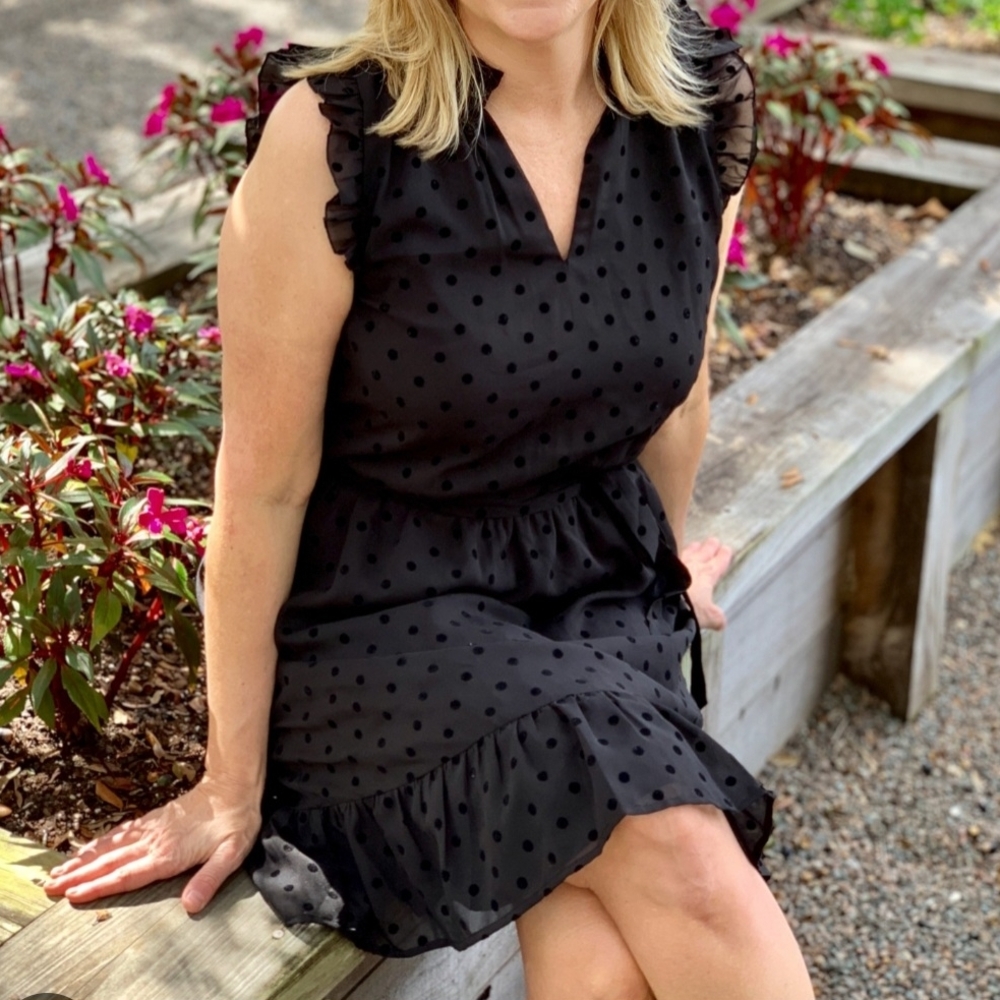 LOFT Black Ruffle Polka Dot Mini Dress